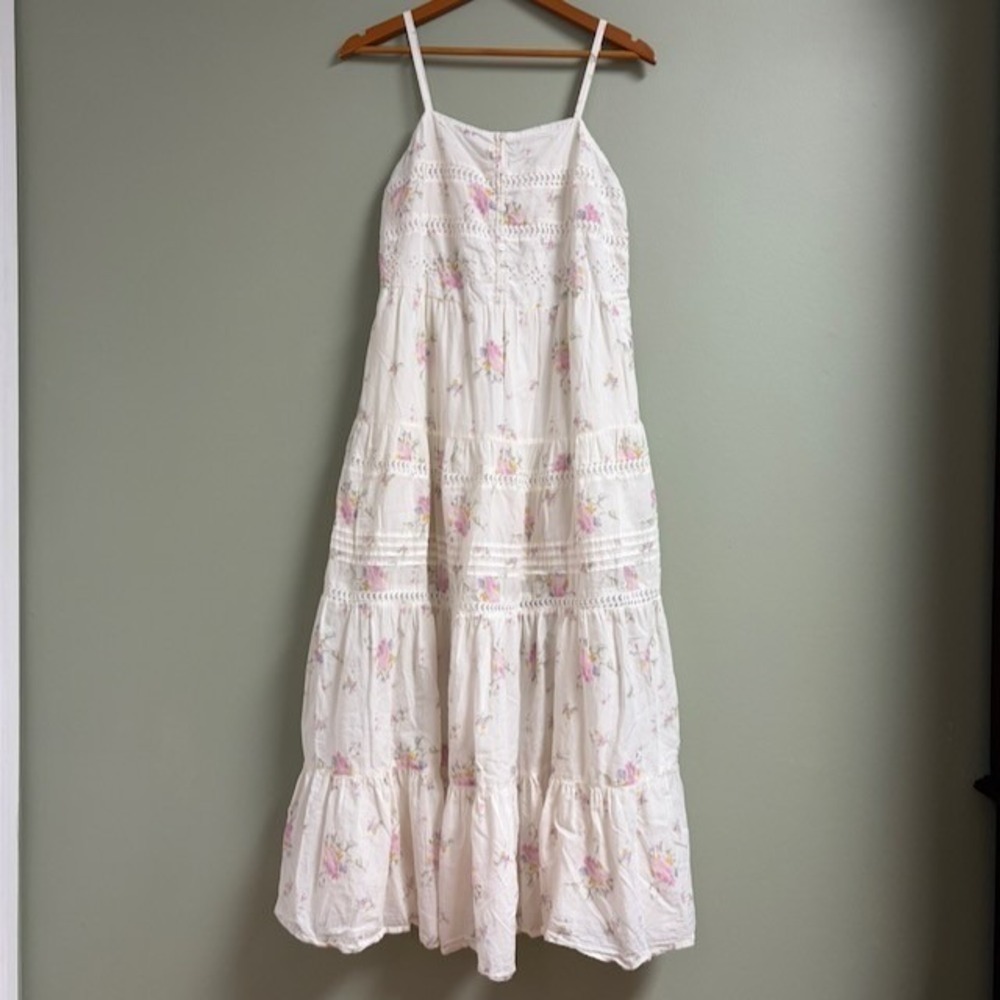 Womens Cottage Floral Maxi Dress Size M Garden Party Ethereal Fairy Tiered Lace - Picture 2 of 12